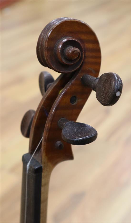 A ate 19th century German violin labelled Heinrich Schwartz Leipzig 1894 cased with a bow